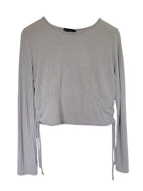NWT PrettyLittleThing Light Gray Ribbed Long Sleeved Top Sz 12 US 16 UK